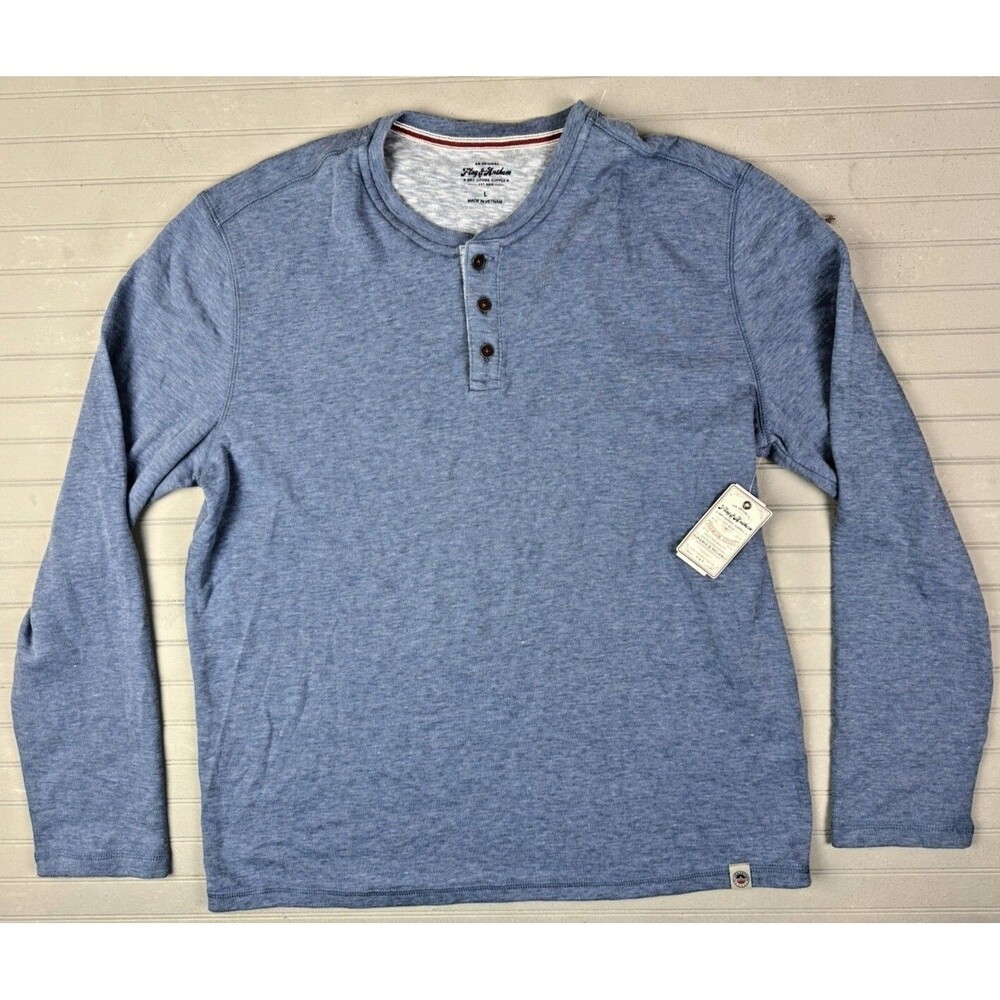 Flag & Anthem Size L Mens Henley Shirt Light Weight Sweat Shirt Blue Pullover